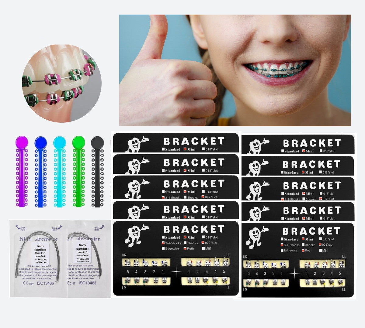 Orthodontic Brackets Kits with Wire and Ligature Ties